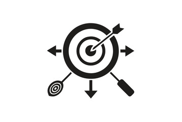 Red bullseye target with dart arrow hitting the center, symbolizing business success and accurate aim towards a goal
