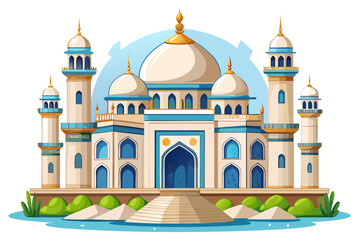 Fototapeta premium vector of A magnificent mosque mostly made of white stone with a large central dome as a focal point isolated against a background of clear...