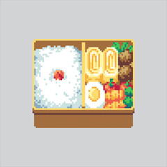 Pixel art illustration Japanese Bento Box. Pixelated Bento Box Set. Japanese Bento Box Set Icon pixelated for the pixel art game and icon for website and video game. old school retro.
