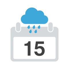 Calendar icon showing the number 15 with a rain cloud above.
