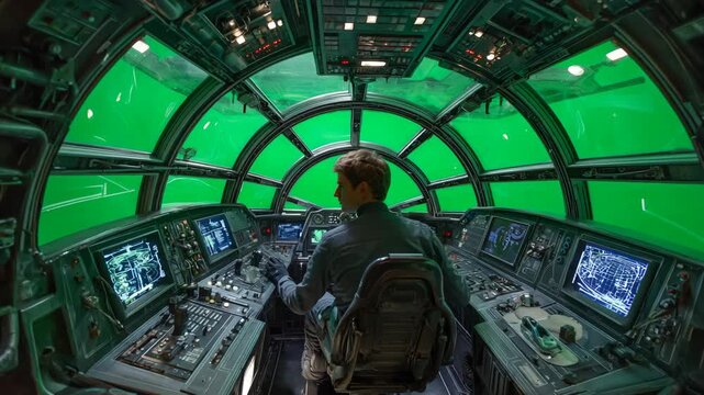 Spaceship Cockpit with Green Screen Background