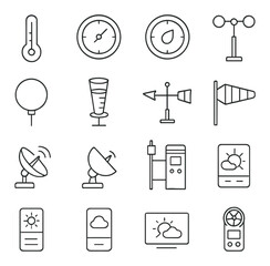 Weather monitoring icons set featuring instruments and forecast elements