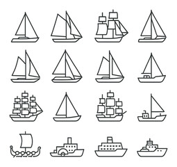 Various outlined ship icons on gradient background