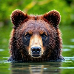 Brown Bear Swimming Portrait 