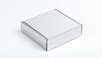 Naklejka premium Sleek Silver Grey Rectangular Cardboard Packaging Box with Blank Surface on a Clean White Studio Background, Ideal for Product Presentation or Small Gift Items.