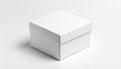 Naklejka premium Clean White Square Box with Lid on Seamless White Background, Perfect for Product Packaging, Gift Presentation, and Branding Mockups – A Versatile Concept for Design