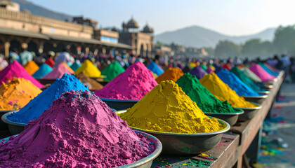 Macro Close Up of Vibrant Holi Powder Textures. Indian Holi Festival Concept. Generated Image