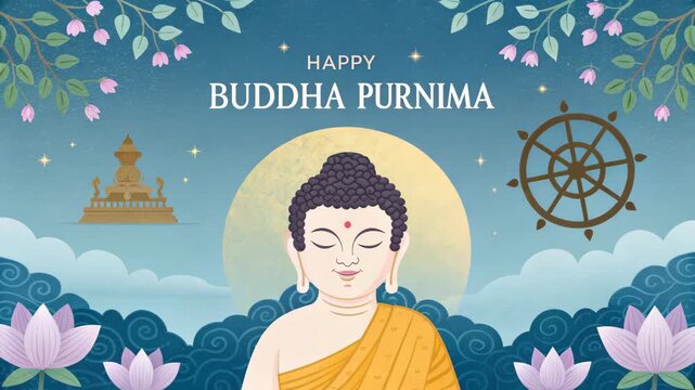 Buddha Purnima Festival Illustration with Lotus Flowers