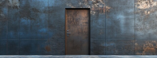 Modern Door on an Industrial Metallic Wall, Urban Architecture Design