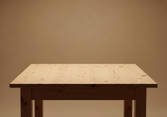 Empty wooden table against brown backdrop providing product display space