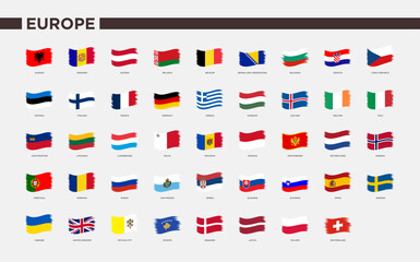 Collection of European Country Flags with Names