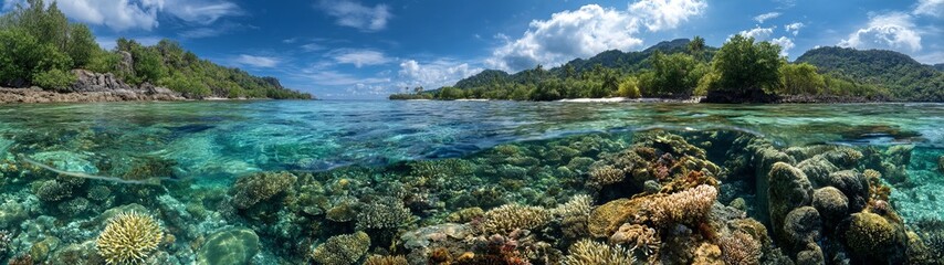 Obraz premium Stunning coral reef action tropical ocean hdr panoramic view 360 degree clarity