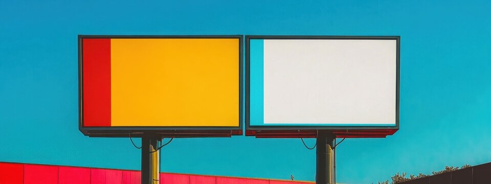Colorful Blank Billboards Against Vibrant Blue Sky