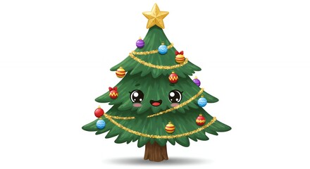 Cute kawaii christmas tree illustration