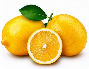 Ai generated image of two lemons and a slice isolated on transparent background 