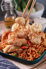 Close-up Cuanki Bowl with Tofu and Meatballs