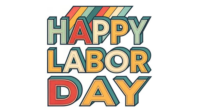 Retro happy labor day text with colorful stripes