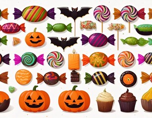 Halloween candy set. Holiday sweets collection. Vector illustrations
