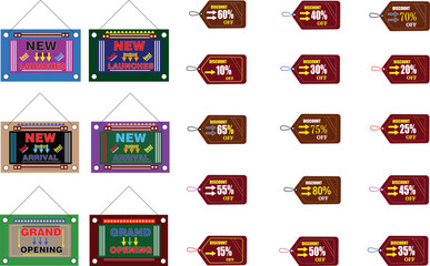 Colorful new arrival and limited time offer vector badges set for e-commerce promo and sales