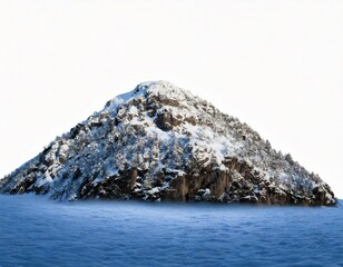 Mountain, island or hill in winter with snow isolated on white with clipping path. 