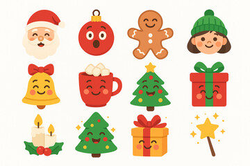 Fototapeta premium Set of Christmas Emotion Icons in Flat Vector Style