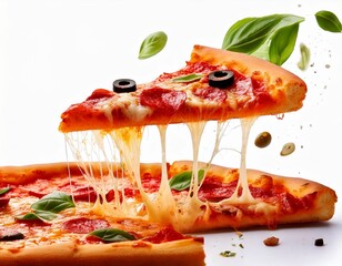 Pizza slices flying, isolated on white background. Delicious peperoni pizza slices pepperoni.jpg
