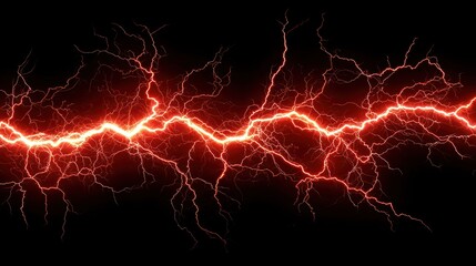 Intense red electric lightning on dark sky