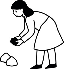Girl Collecting Rocks Vector