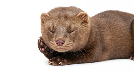 Young brown weasel resting
