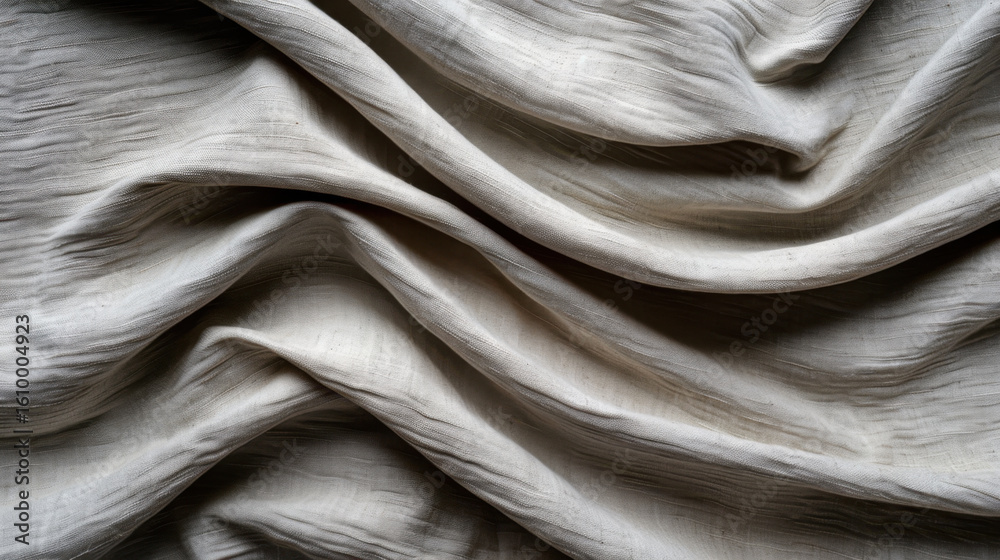 Poster minimal linen texture in calm grey tone, showcasing soft folds and gentle waves that evoke sense of 