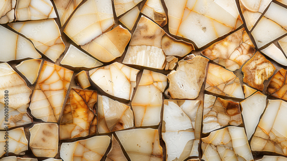 Poster mosaic stone texture features earthy tones and irregular shapes, creating visually appealing pattern