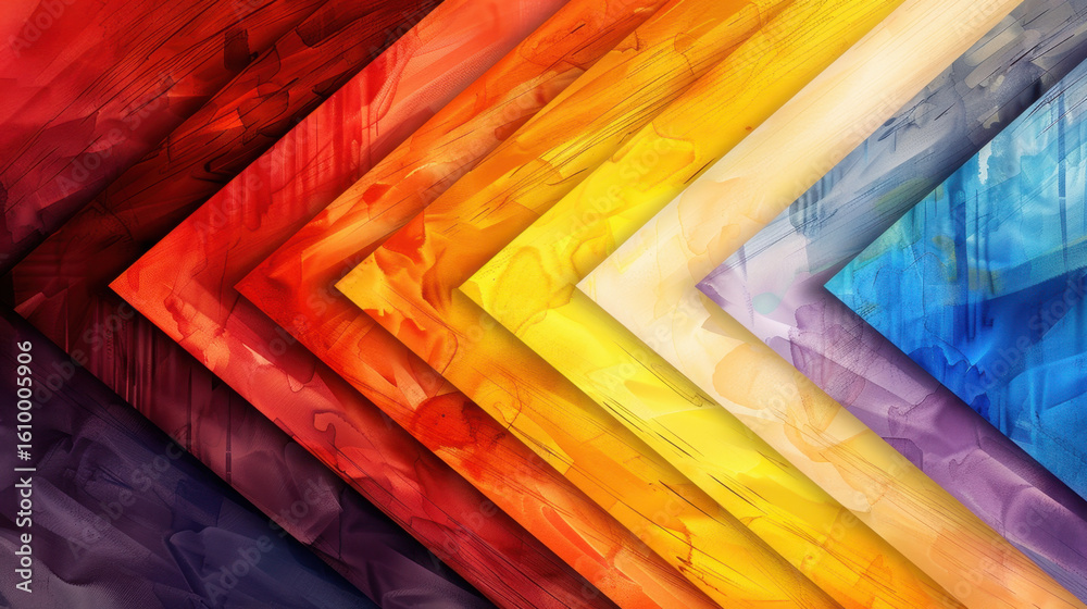 Wall mural vibrant arrows in various colors converge into single direction, creating dynamic and energetic visu