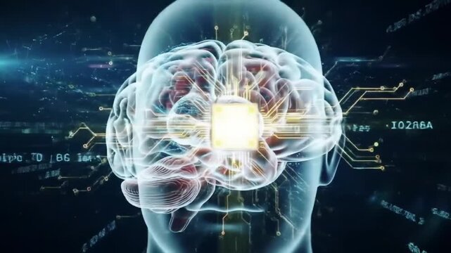AI brain processing data, showcasing futuristic neural network technology