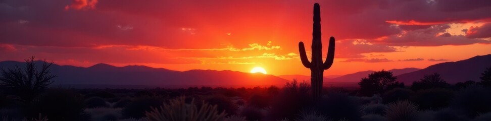 Dark prickly pear silhouette, dramatic desert sunset backdrop , opuntia, botanical, twilight