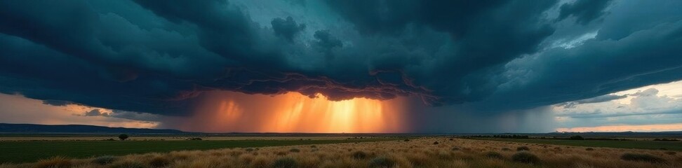 Dark storm clouds, swirling vortex over plains, powerful, cloudscape