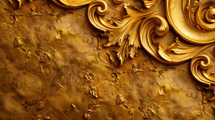 Ornamental baroque gold pattern texture with intricate details, showcasing luxurious and elegant design. rich golden hues create sense of opulence and sophistication