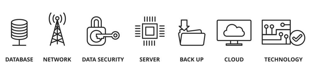 Data Center Cloud Computer Connection Hosting Server Database concept banner with vector icons