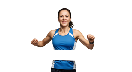 Runner crossing the finish line with effort and victory