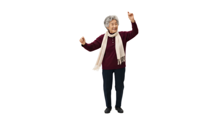 An elderly person dancing with energy