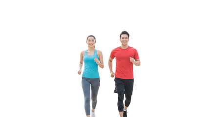Fototapeta premium Smiling man and woman exercising outdoors with vitality and well-being