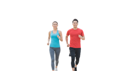 Smiling man and woman exercising outdoors with vitality and well-being