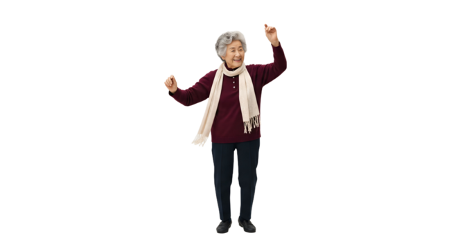 An elderly person dancing with energy