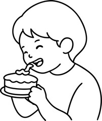 Child Eating Cake Illustration