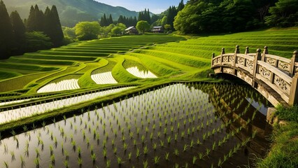 A bridge at the rice field terrace