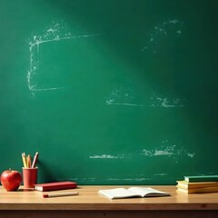 Green chalkboard, chalk dust, educational supplies, eraser, texture, desk