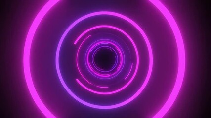 Glowing circles converge creating a vibrant purple tunnel towards an abstract dark core mesmerizing and visually striking - Powered by Adobe
