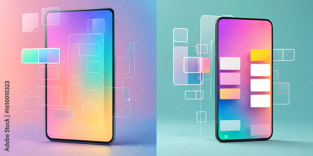 Wall mural smartphones with transparent user interface elements
