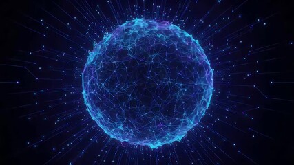 Glowing blue orb pulsates with digital energy a futuristic sphere radiating electric light against a dark abstract background - Powered by Adobe