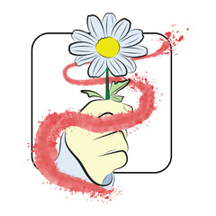 Hand Offering Daisy with Red Swirl