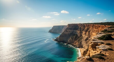 Obraz premium Scenic coastal landscape with dramatic cliffs and turquoise sea